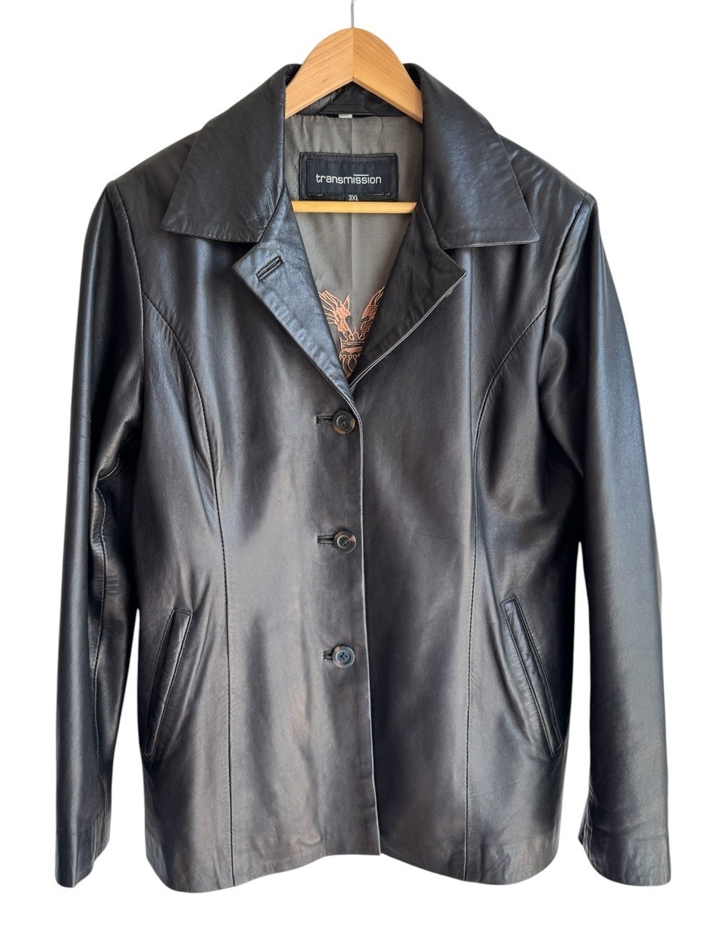 90s Style Buttery Soft Leather Jacket Womens XL Black Button Front Blazer Coat